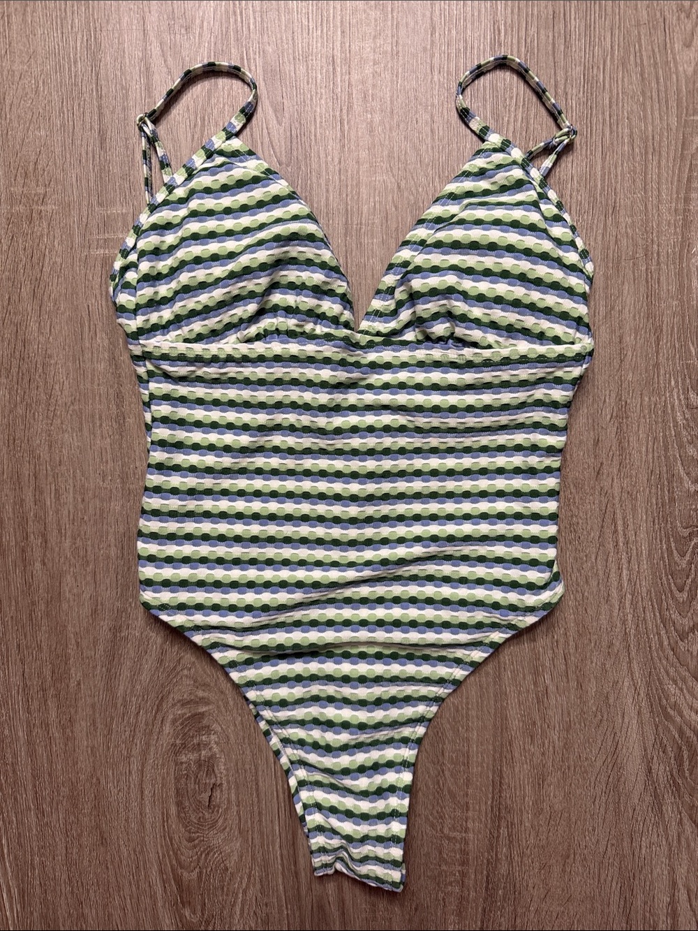 Shade & Shore Green and White Striped One-Piece Swimsuit